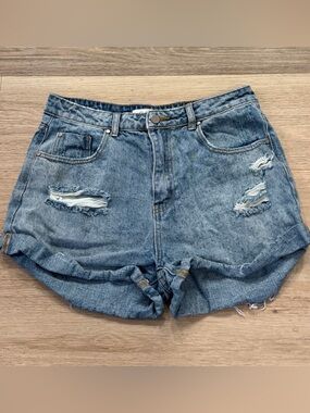 Mustard Seed Distressed Denim Blue Jean Short Shorts size Large Y2K
